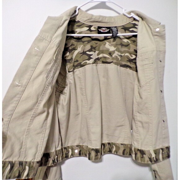 !! FINAL MKDWN Harley Davidson Cropped Jacket Women's Khaki Embroidered Logo - Picture 4 of 5